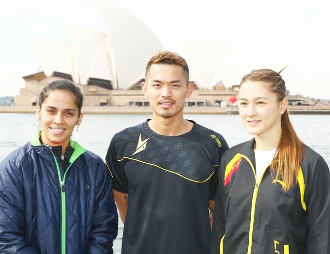 Saina Nehwal of India, Lin Dan of China and Gronya Somerville of Australia