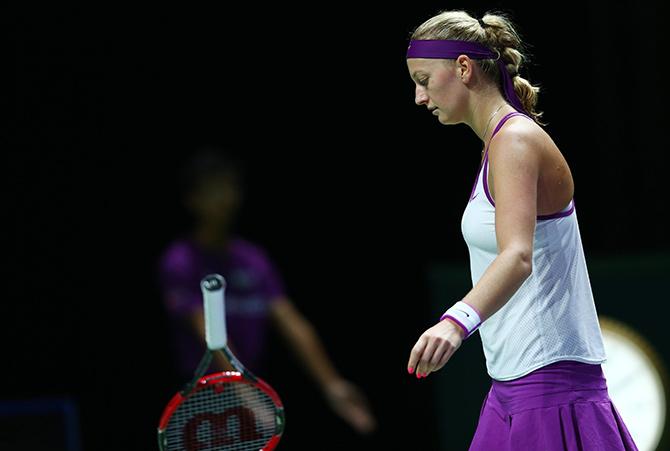 tra Kvitova of Czech Republic reacts 