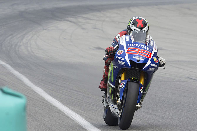 Jorge Lorenzo of Spain and Movistar Yamaha MotoGP heads down a straight during the MotoGP race during the MotoGP Of Malaysia