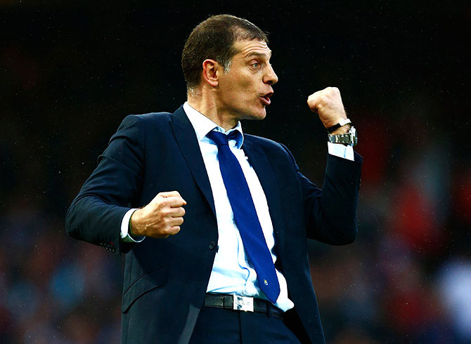 West Ham United manager Slaven Bilic celebrates his team's goal