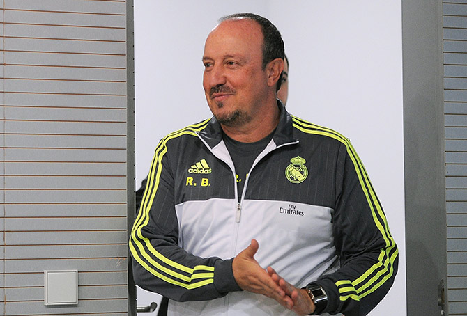 Real Madrid manager Rafa Benitez arrives for his press conference 