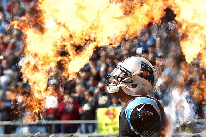 Carolina Panthers quarterback Cam Newton during player introductions prior to the game against the Washington Redskins during their NFL match at Bank of America Stadium on November 22