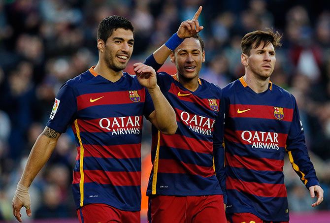 Barcelona's Neymar celebrates 