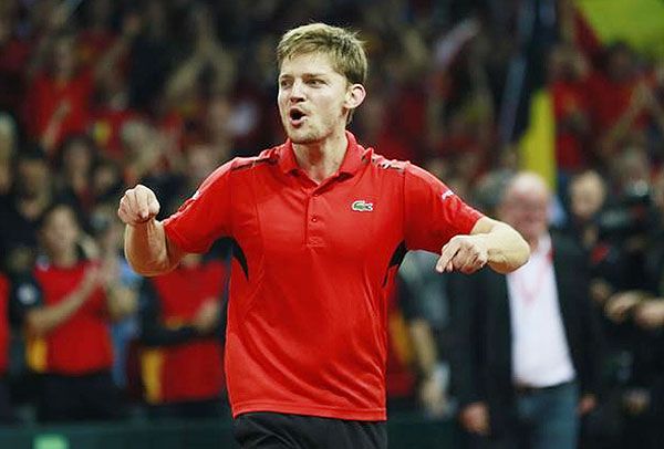 Belgium's David Goffin celebrates his win after his match against Great Britain's Kyle Edmund