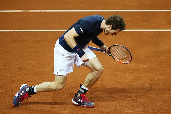 Great Britain's Andy Murray celebrates his victory against Belgium's Ruben Bemelmens on day one of the Davis Cup Final at Flanders Expo in Ghent on Friday