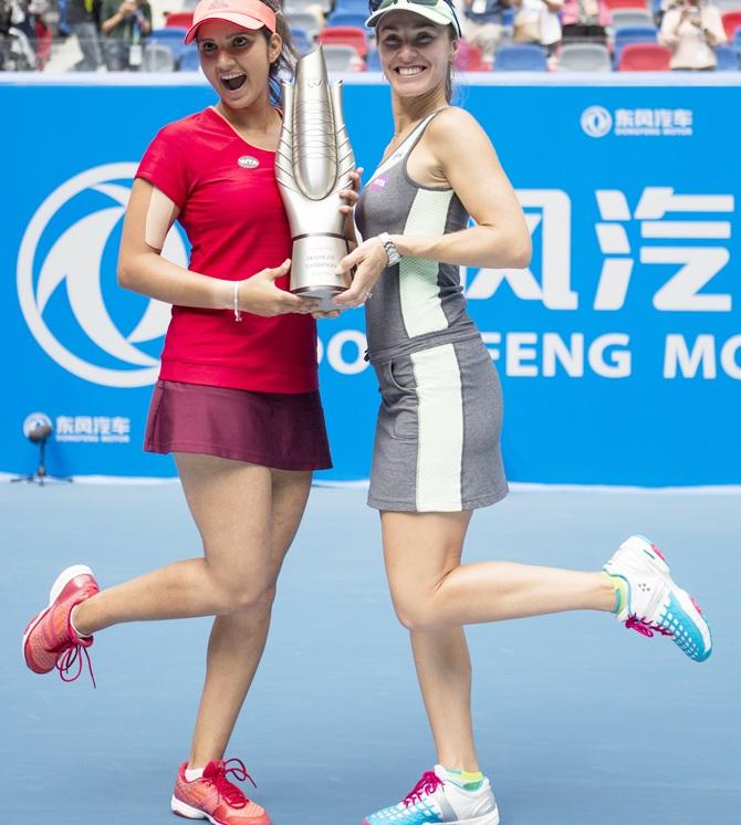 artina Hingis of Switzerland and Sania Mirza of India