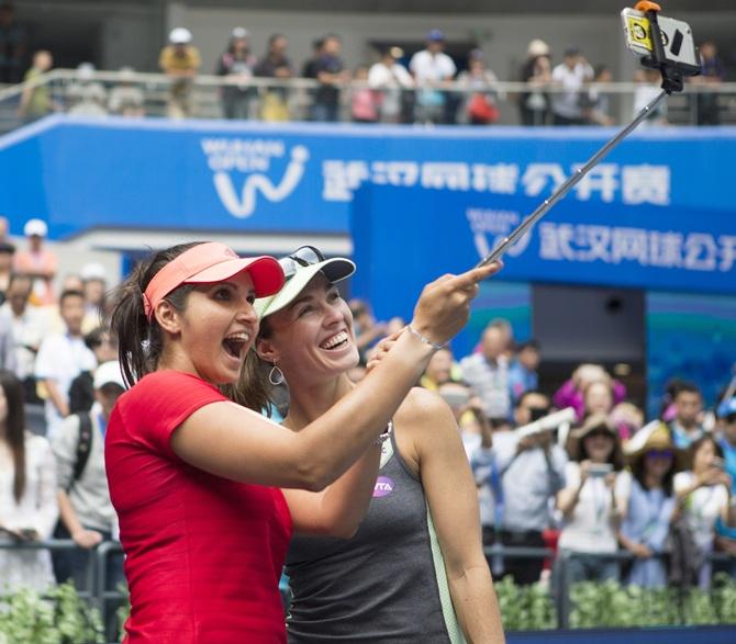 Sania Mirza and her Swiss partner Martina Hingis