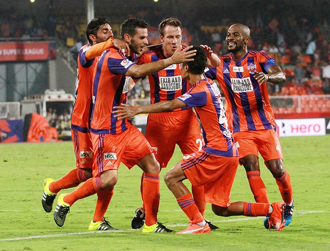 Pune FC players during the Indian Super League 