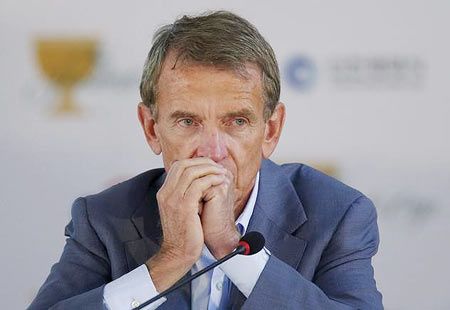 PGA Tour Commissioner Tim Finchem attends a news conference during the 2015 Presidents Cup golf tournament in Incheon, South Korea, on Saturday