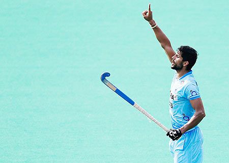 India's Rupinder Pal Singh celebrates a goal
