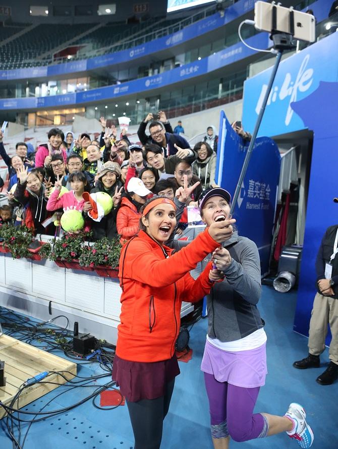 India's Sania Mirza and Martina Hingis of Switzerland