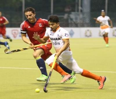 Action in the 5th Sultan of Johor Cup match between India and Great Britain