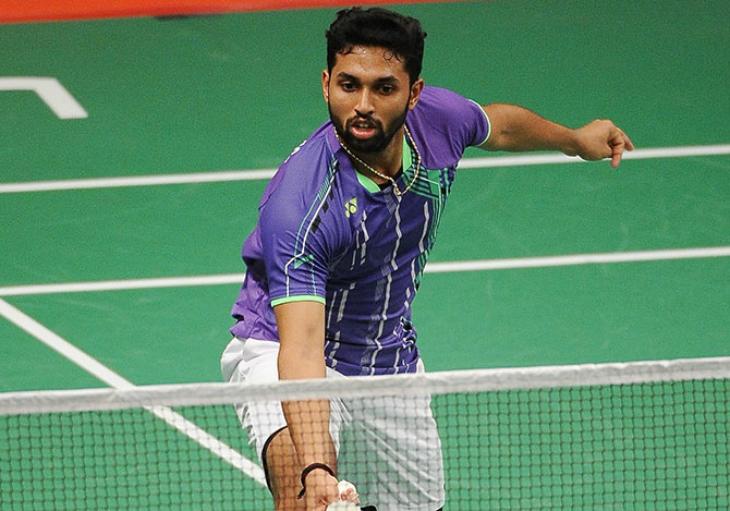 India's HS Prannoy in action 