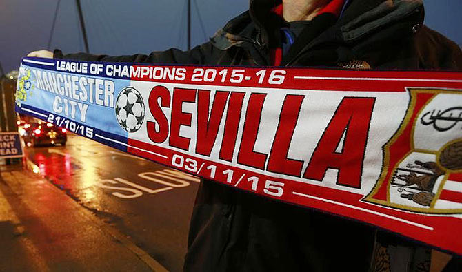 Scarf outside the stadium before the match between Manchester City and Sevilla