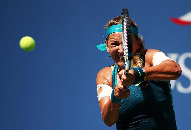 Belarus' Victoria Azarenka returns a shot to USA's Varvara Lepchenko