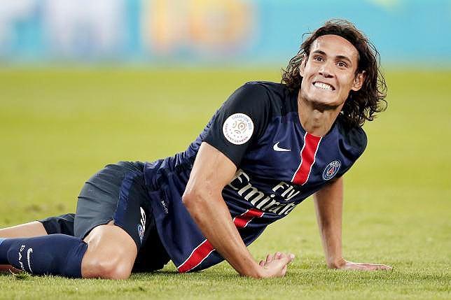 Paris St Germain's Edinson Cavani reacts during their French Ligue 1 soccer match against Bordeaux at Parc des Princes stadium in Paris, on Friday