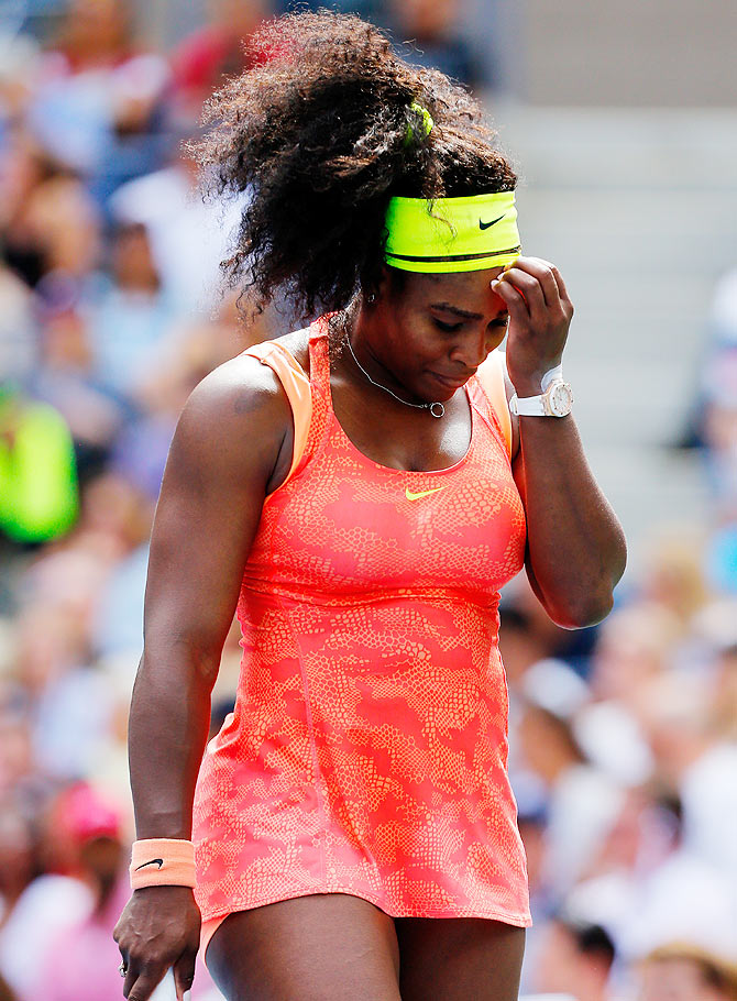 Serena Williams reacts during her match against Roberta Vinci