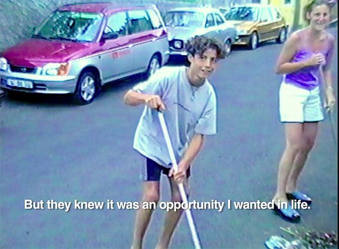 A clip of a younger Cristiano Ronaldo helping with chores