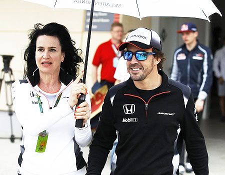 McLaren Honda Formula One driver Fernando Alonso of Spain (right) after the drivers' press conference 