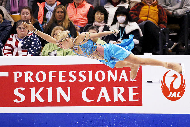 Bronze medalist Anna Pogorilaya of Russia competes