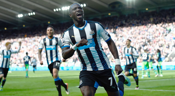 Newcastle's Moussa Sissoko celebrates after scoring the second goal against Swansea City at St James' Park in Newcastle Upon Tyne