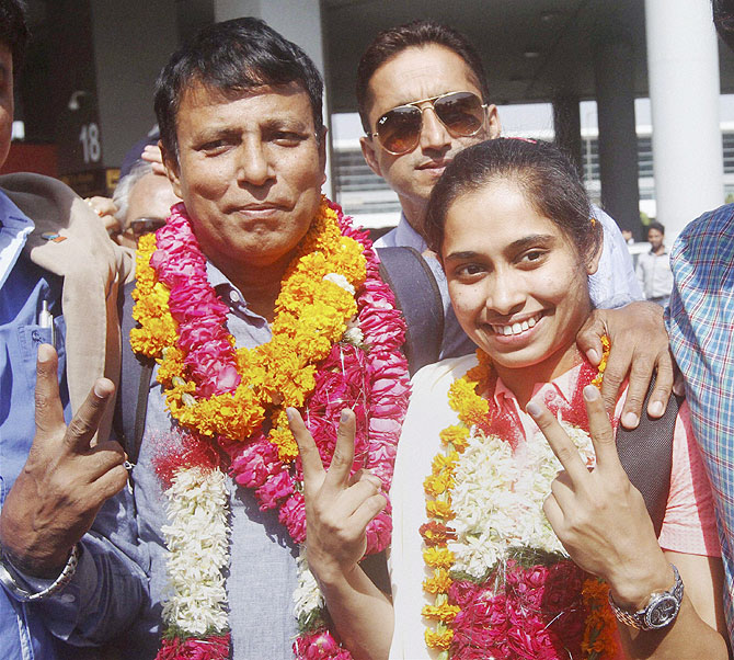 Coach BS Nandi with India's champion gymnast Dipa Karmakar