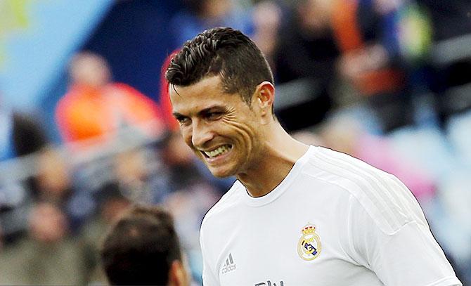 Real Madrid's Cristiano Ronaldo reacts