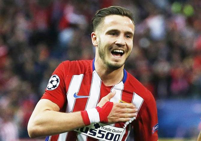 Saul Niguez celebrates his goal against Bayern Munich