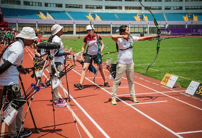India’s Laishram Bombayla Devi goes through her routine at the archery World Cup, as Deepika Kumari awaits her turn (Image used for representative purposes)