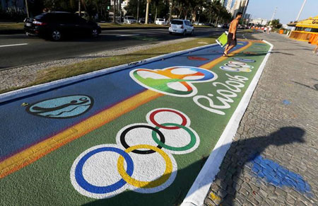 A man walks past a newly-painted bicyle lane ahead of the Rio 2016 Olympic games near Barra da Tijuca beach in Rio de Janeiro, Brazil (Image used for representational purposes)