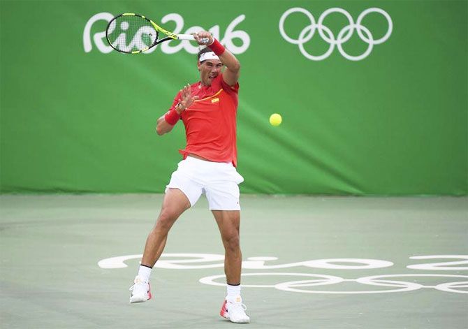 Spain's Rafael Nadal in action against Argentina's Federico Delbonis in their first round match on Sunday