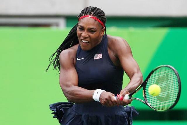 Serena Williams in action during her singles first round match at the Rio Olympics at Rio de Janeiro on Sunday