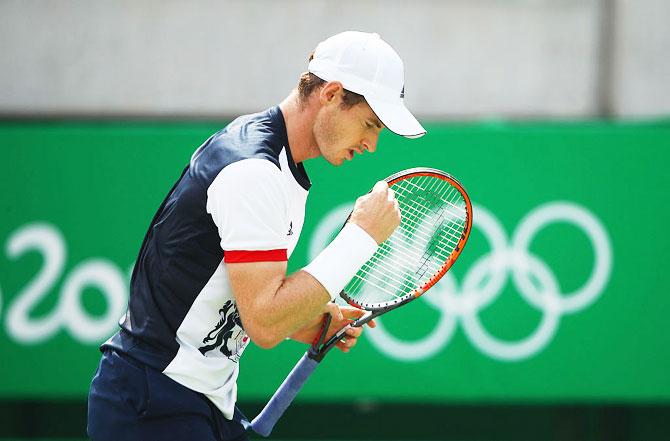 Great Britain's Andy Murray celebrates his victory over Argentina's Juan Monaco during the men's second round singles match on Day 4 of the Rio 2016 Olympic Games at the Olympic Tennis Centre in Rio de Janeiro, Brazil, on Tuesday