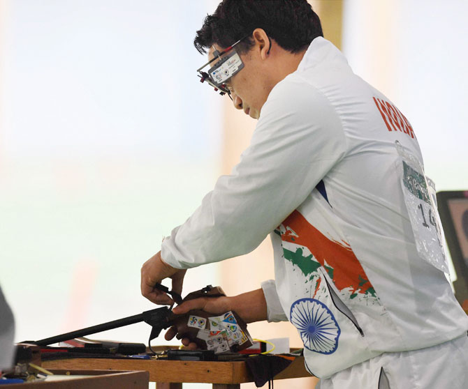 India's Jitu Rai during the Men's 50m Pistol qualifying round at the Summer Olympic 2016 at Rio de Janeiro, Brazil on Wednesday