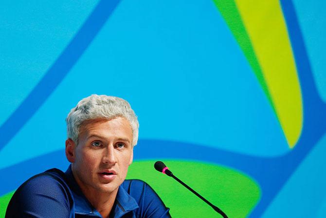  Ryan Lochte of the United States addresses a press conference