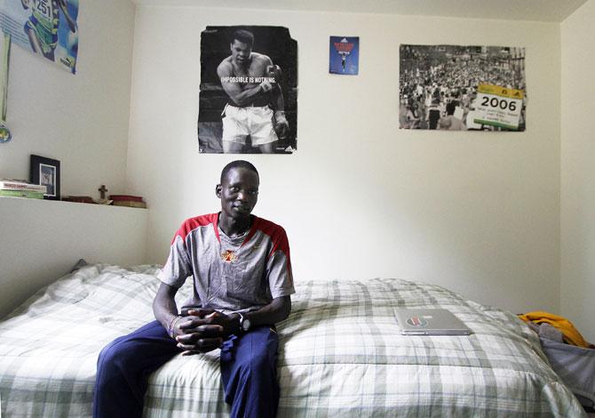 Guor Marial in his bedroom in Flagstaff, Arizona