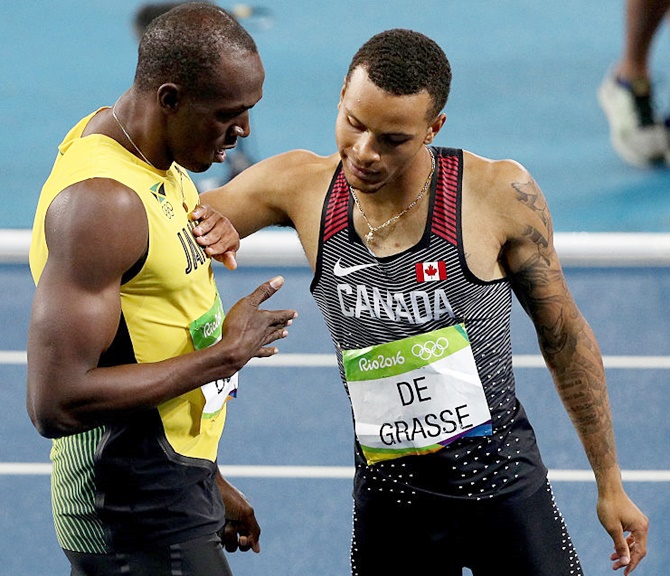 Lewis pits Canadian Andre de Grasse (right) as one of Bolt's successors. Andre de Grasse was silver medalist in 200m at of the Rio 2016 Olympic Games