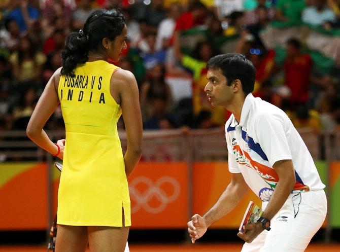 P V Sindhu with coach P Gopichand