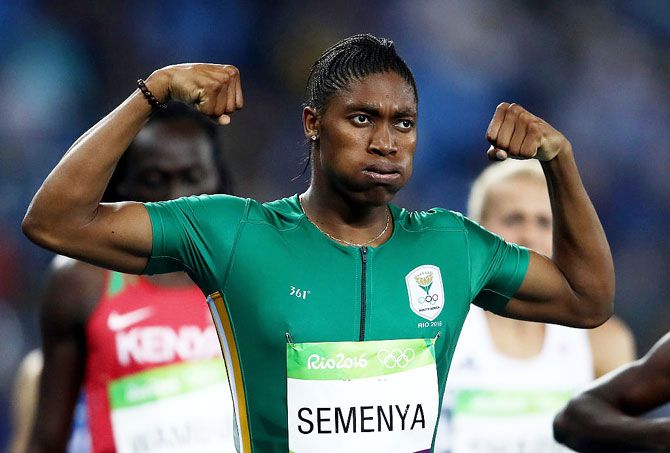 Caster Semenya of South Africa reacts after winning gold in the Women's 800 meter final at the Rio 2016 Olympic Games at the Olympic Stadium on Saturday