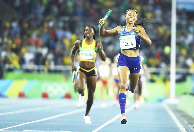Felix held off a late challenge by Jamaica's Novlene Wiliams-Mills to claim her third medal of the Rio Olympics having won gold in the 4x100m relay and silver in the individual 400m. The US gold streak in the event started at the 1996 Atlanta Games. "It's amazing to come together with these women tonight and be able to finish it off," Felix said. "It was a good night." Natasha Hastings and Phyllis Francis rounded out the U.S. team. Jamaica's silver was their fifth straight medal in the event, following silver in 2000 and bronze in 2004, 2008 and 2012 while Britain claimed their first medal since 1992.