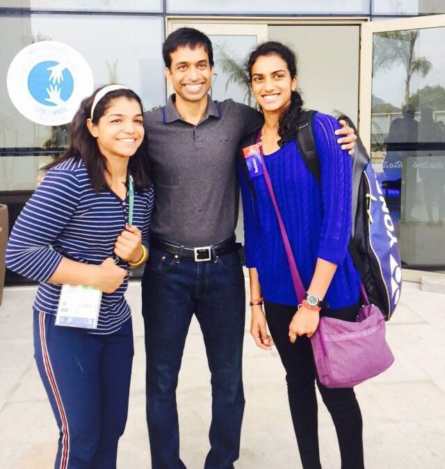 India's Olympic bronze-medallist wrestler Sakshi Malik (left) with badminton Olympic silver-medallist PV Sindhu and her coach P Gopichand