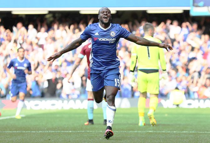 Chelsea's Victor Moses celebrates scoring their third against Burnley at Stamford Bridge on Saturday