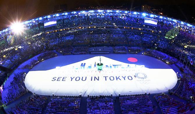 Performers take part in the closing ceremony of the Rio Summer Olympics at the Maracana stadium in Rio de Janeiro on Sunday, August 21