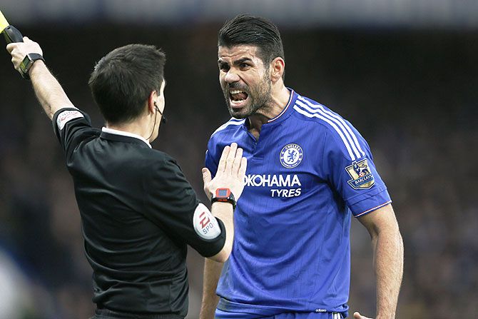 Chelsea's Diego Costa remonstrates with the assistant referee