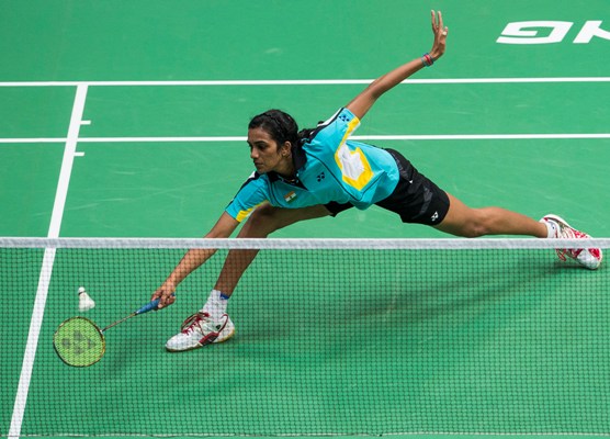 PV Sindhu of India in action 