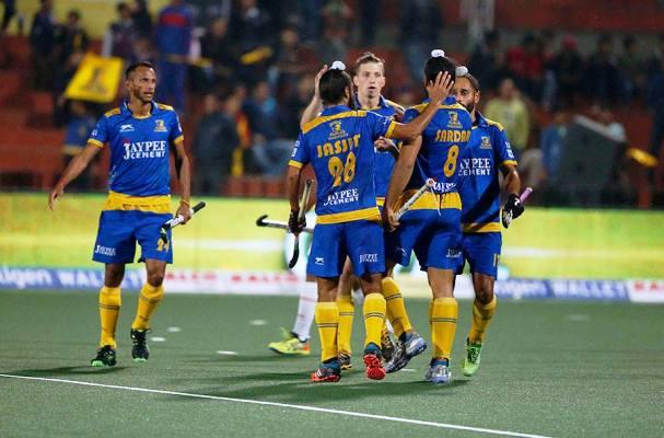 Punjab Warriors players in action against Kalinga Lancers in their Hockey India League match in Chandigarh 