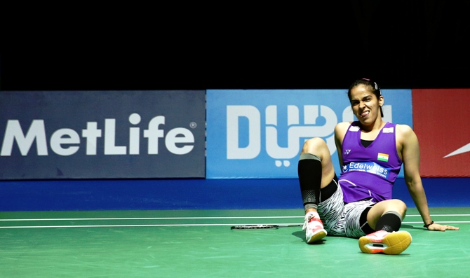 Saina Nehwal of India in action at the BWF World Superseries Finals in Dubai 