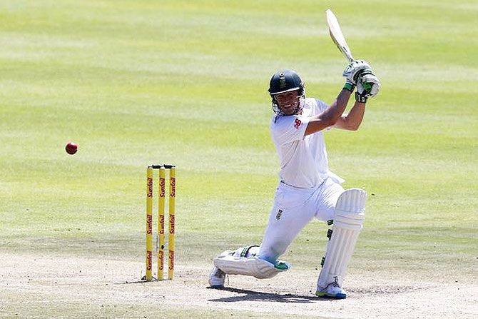 South Africa's AB de Villiers plays a shot