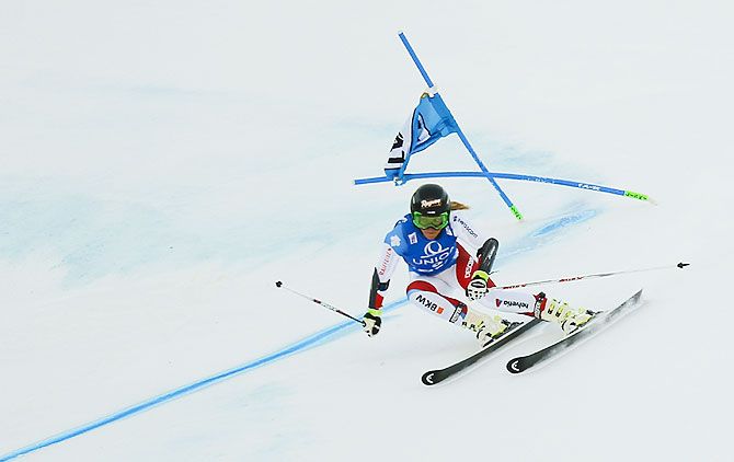 Lara Gut of Switzerland skis in the second run to win the women's giant slalom of the Alpine Skiing World Cup in Lienz, Austria, on Monday, December 28, 2015