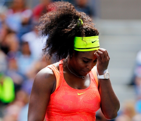 Serena Williams of the United States reacts 